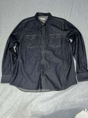 Tecovas Mens Dark Wash Denim Western Shirt Pearl Snap Long Sleeve XL